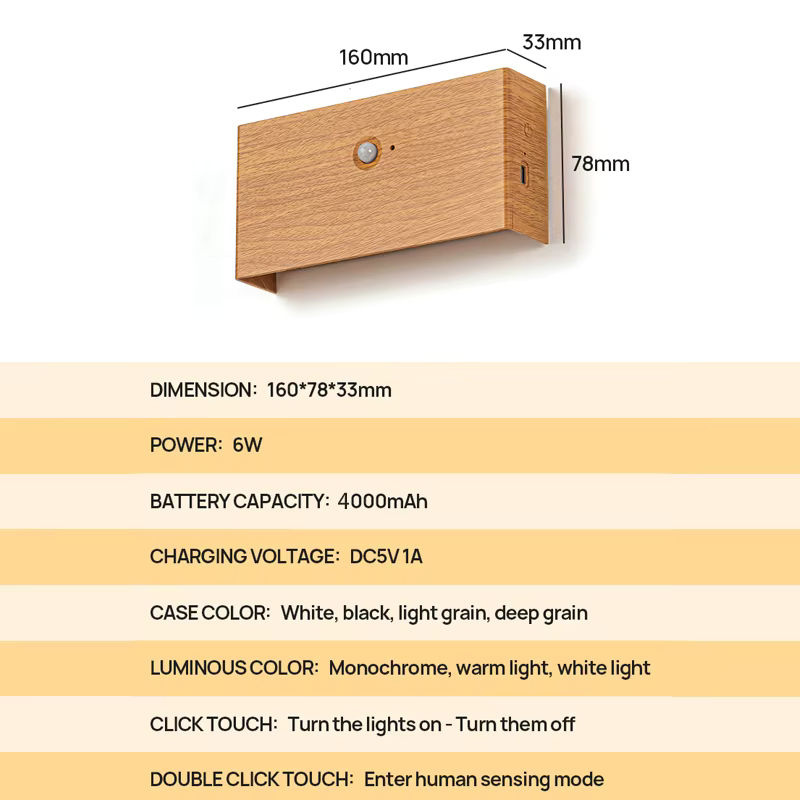 YooE LED Wandleuchte in minimalistischem Design mit Induktion und magnetischer Installation, warmweiß, 6W, mit wiederaufladbarem Akku für Schlafzimmer und Flur - Bild 4