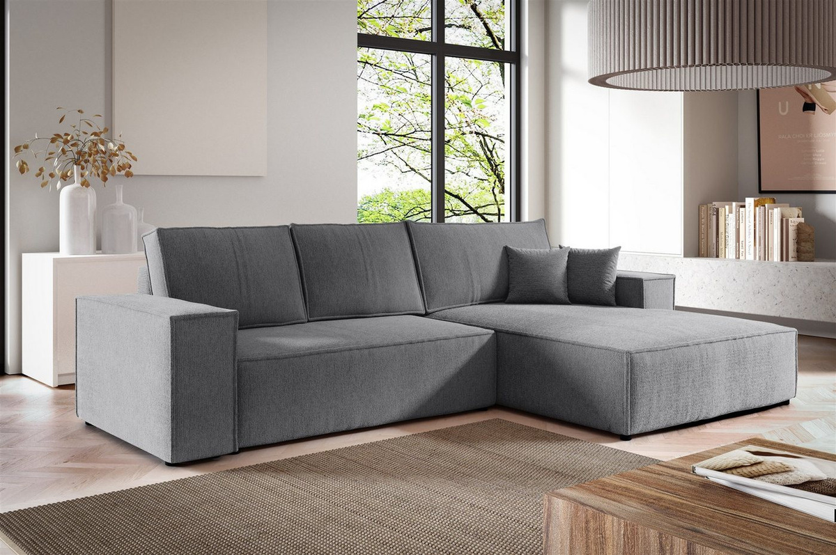 Fun Möbel Ecksofa Schlafsofa ANAHI in Polsterstoff Aragon mit Ottomane Links oder Rechts und Rundumbezug - Bild 1