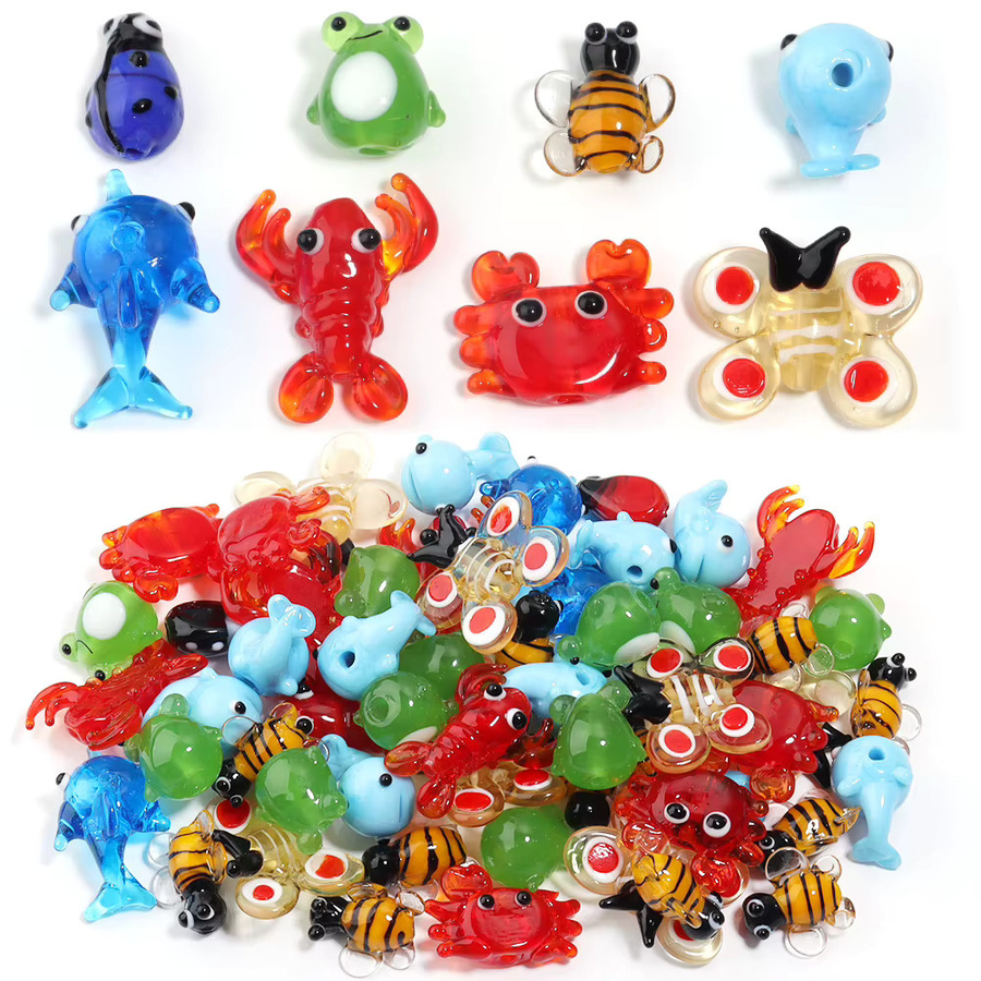 Glasperlen Tier Motive, Bunt, Cartoon Krabbe Garnele Frosch Fisch, DIY - Bild 3