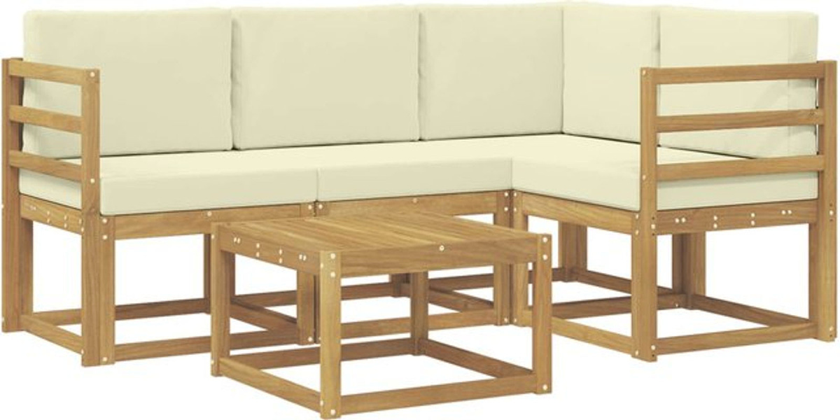 Modernes Outdoor-Sofagarnitur Set aus Massivholz mit 5 Teilen in Weiß und Beige von vidaXL - Bild 1