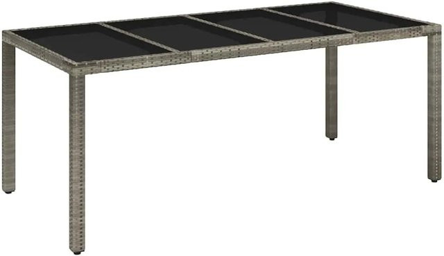 Furnicato Gartentisch aus Poly Rattan mit Hartglasplatte in Grau, B/T/H: 190 x 90 x 75 cm - Bild 1