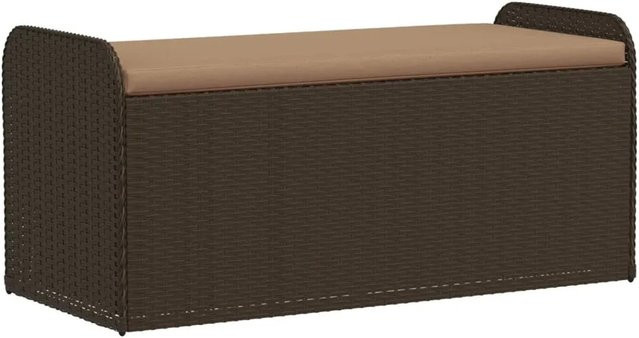 vidaXL Sitzbank mit Stauraum und Kissen aus Poly-Rattan in Braun, B/T/H: 115 x 51 x 52 cm - Bild 1