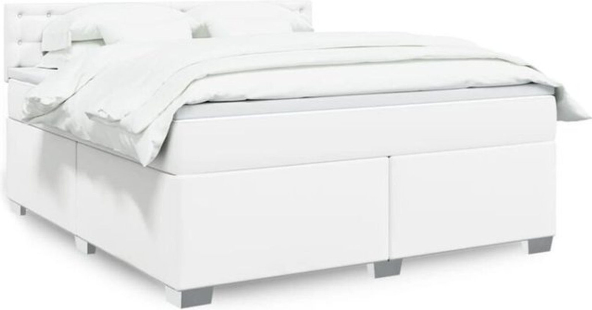 Vidaxl Boxspringbett mit Matratze in Weiß aus Kunstleder, Polyester und Baumwolle, B/T/H: 180 x 200 x 100,5 cm - Bild 1