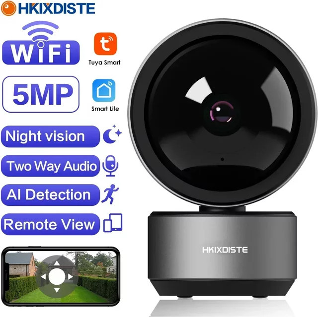 Tuya 5MP WLAN PTZ Sicherheitskamera für Innenräume in Schwarz mit 2-Wege-Audio, App-Steuerung und Auto-Tracking als Smart Life Babymonitor und CCTV Überwachungskamera - Bild 1