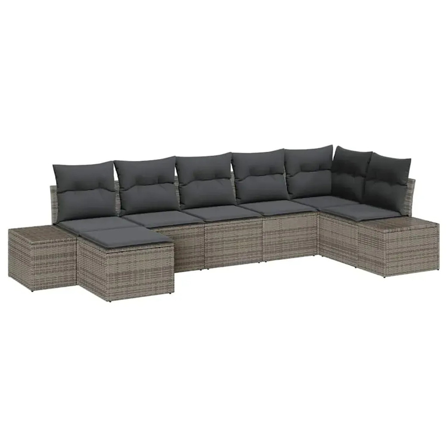 vidaXL Garten-Sofa-Set aus Polyrattan in Grau mit 7 Teilen, inklusive Kissen und Ottoman, L-Form für Garten und Terrasse - Bild 2