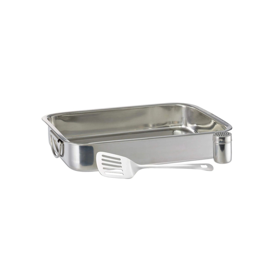 Relaxdays Auflaufform aus Edelstahl in Silber, 3-teiliges Set, B: 38 cm, T: 27 cm, H: 7 cm - Bild 2