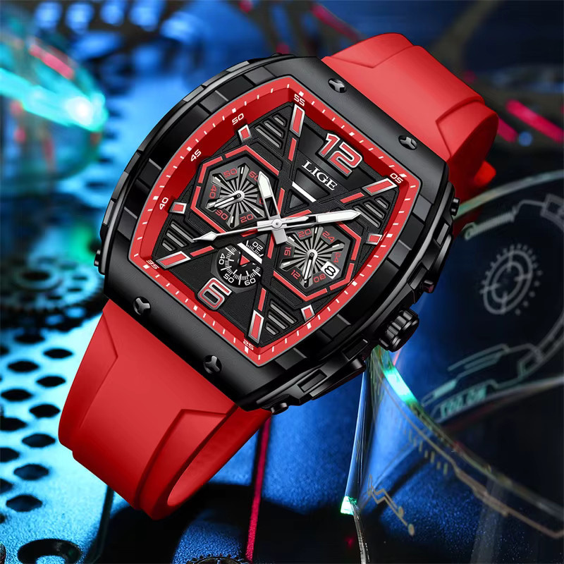 LIGE Armbanduhr Quarz, Silikon, black red, Herren - Bild 2