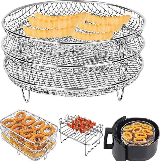 Willstar Air Fryer Zubehör Backständer aus Metall in Silber, stapelbares BBQ Grill Rack und Mehrzweck Bratkorb zum Backen - Bild 1