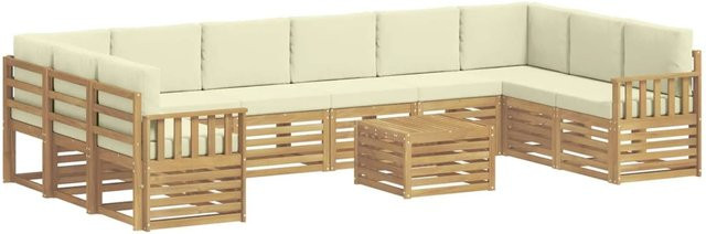 vidaXL Outdoor-Sofagarnitur 8-teilig in L-Form aus Akazienholz mit Polstern in Weiß und Beige, B/T/H: 59 x 59 x 37 cm - Bild 1