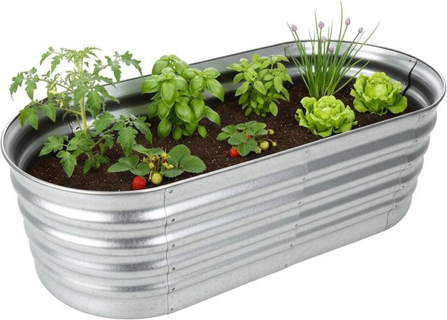 Relaxdays Hochbeet Halbrund aus Metall in Silber, Bodenfrei, B/T/H: 150 x 45 x 60 cm - Bild 1