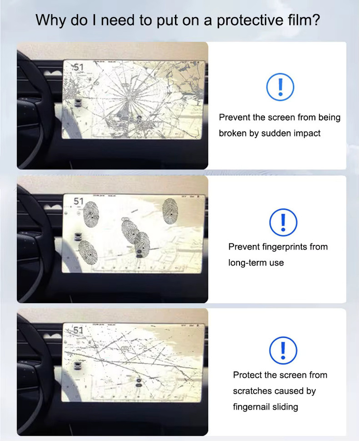 Whiteforce Schutzfolien-Set für Tesla Model Y Juniper und Model 3 Highland inklusive Frontnavigation und Heckscheibe, transparent, Anti-Explosionsschutz aus gehärtetem Glas - Bild 5