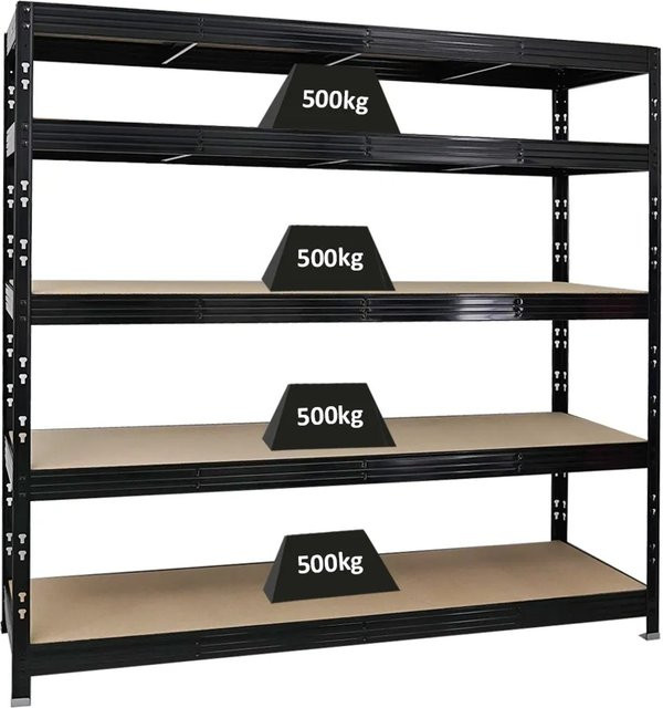 PROREGAL Profi Schwerlastregal Rhino Schwarz mit 5 verstellbaren Spanplatten-Ebenen, H x B x T: 180 x 200 x 60 cm - Bild 1