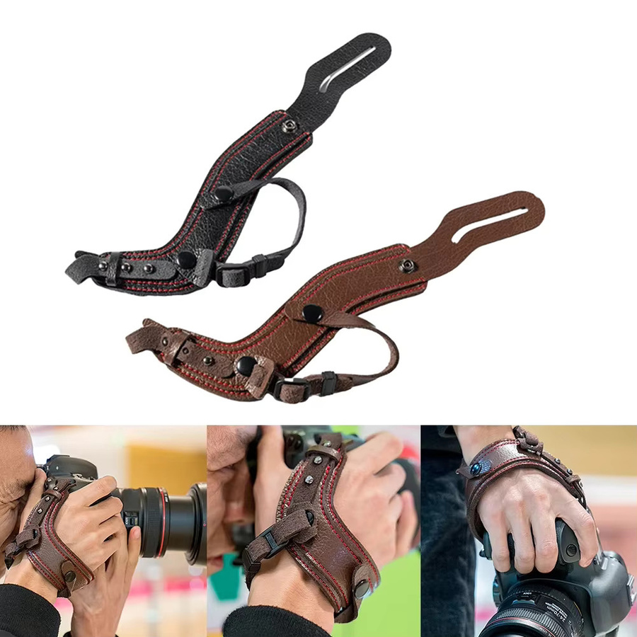 Wsellda Leder-Kamera-Handschlaufe für Spiegelreflexkamera in Schwarz, ergonomisch und wasserdicht mit doppeltem Verschluss - Bild 2