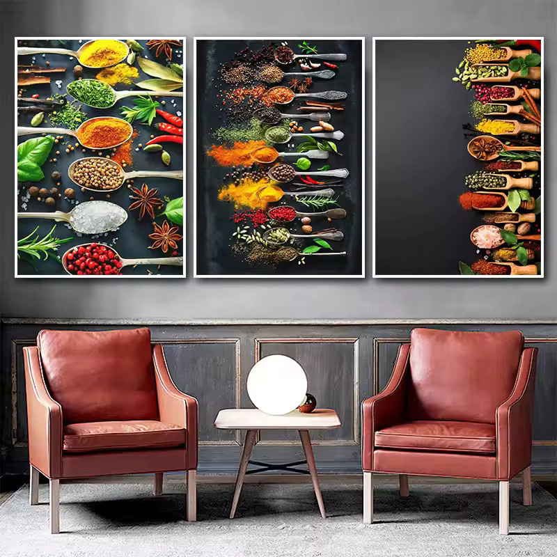 Potdemiel Wandkunst Leinwand Poster mit Kochen Kräutern Gewürzen Sushi und Löffeln in Multicolor vertikal - Bild 2
