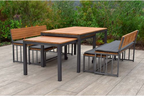 MERXX Gartenmöbel-Diningset Milos, 6-teilig mit 12 Sitzplätzen aus Aluminium in Braun - Bild 1