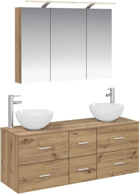 vidaXL Badezimmermöbel-Set 4-teilig in Artisan-Eiche und Glas, modern, Braun, mit LED-Beleuchtung und Spiegelschrank - Bild 1