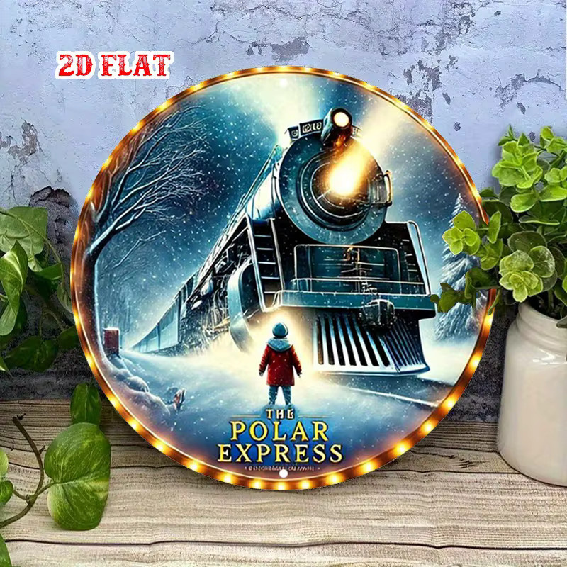 Potdemiel The Polar Express Weihnachtszug Rundes Aluminiumschild Retro-Metallwanddekoration mit Winterszene, Durchmesser: 20 cm - Bild 4