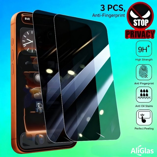 3er-Set Privatsphäre Schutzglas für Apple iPhone 11 12 13 14 15 16 17 Pro Max und Modelle wie XR, X, Mini, Plus in Transparent - Bild 1