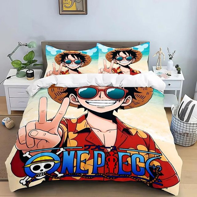 One Piece Luffy Bettwäscheset Allbestart mit Bettbezug und Kissenbezug für Kinder, Motiv Anime, Mehrfarbig, B/L: 70 x 133 cm - Bild 1