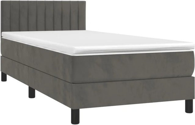 vidaXL Boxspringbett mit Matratze in Dunkelgrau, Hybridbett mit LED-Unterbettbeleuchtung und USB-Ladeport, Samt, B/T: 100 x 200 cm - Bild 1
