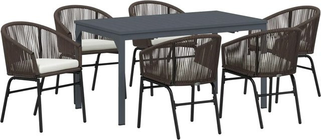 vidaXL Garten Essgruppe 7-teilig aus Poly-Rattan in Braun mit pulverbeschichtetem Stahl - Bild 1