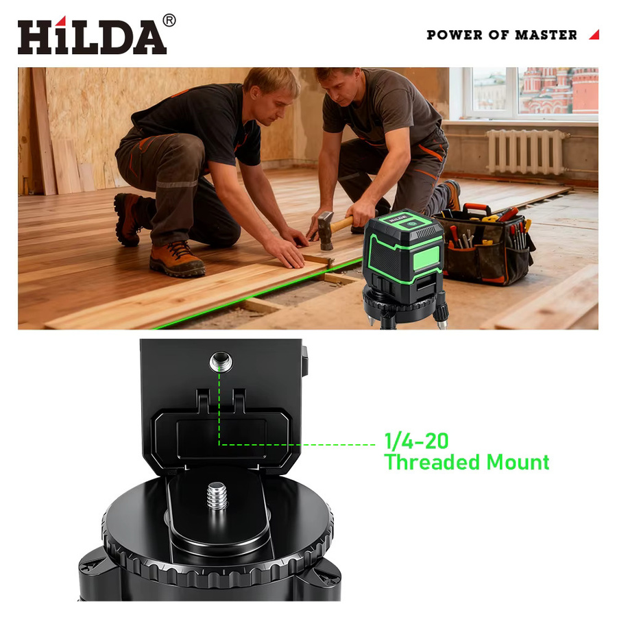 HILDA Drehbare Laser-Nivellierhalterung in Schwarz mit 1/4-Zoll- und 5/8-Zoll-Schrauben und verstellbarer Basis für die Stativmontage - Bild 2