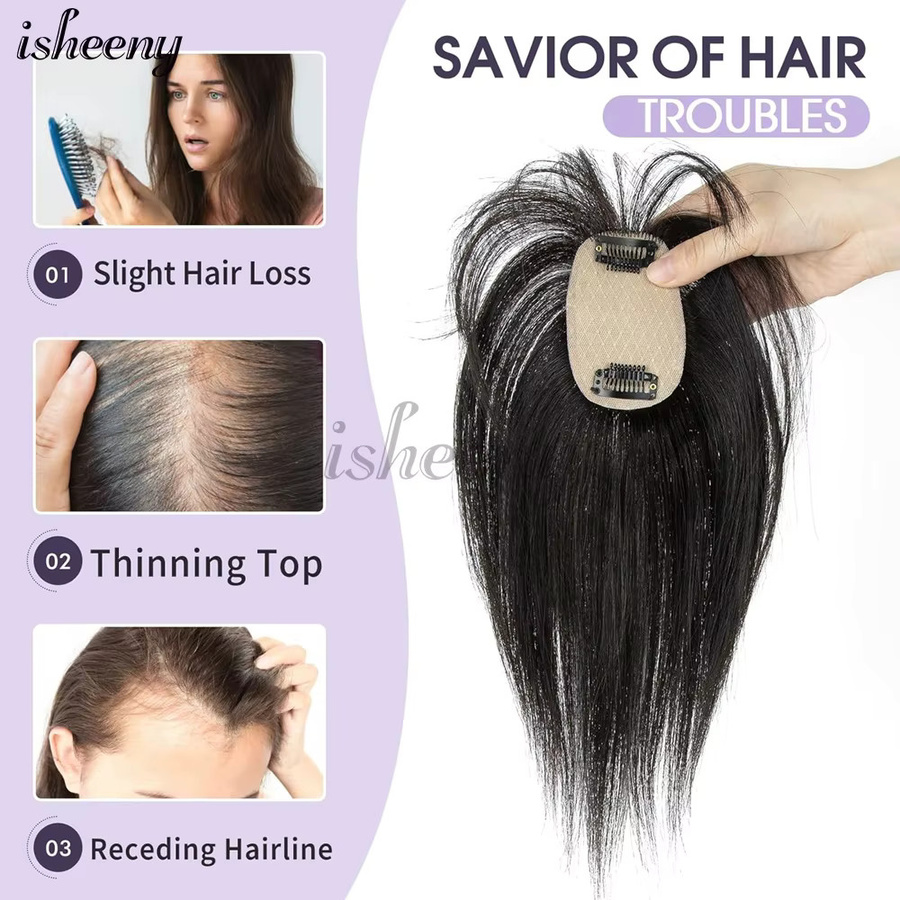Isheeny Echthaar-Haarteil, Glattes Haarteil für Damen, Schwarz Braun Blond - Bild 3