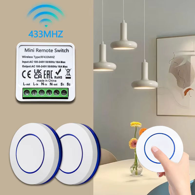 AXUS 433 MHz Relais Empfänger Modul mit Fernbedienung für Smart Home, Drahtloser Lichtschalter in Weiß - Bild 2
