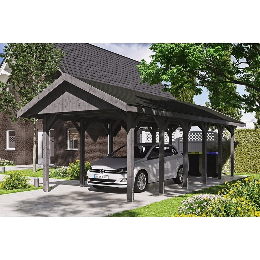 Skan Holz Carport Wallgau Satteldach in Schiefergrau mit Bitumendachschindeln B: 380 cm, T: 900 cm, H: 313 cm - Bild 2