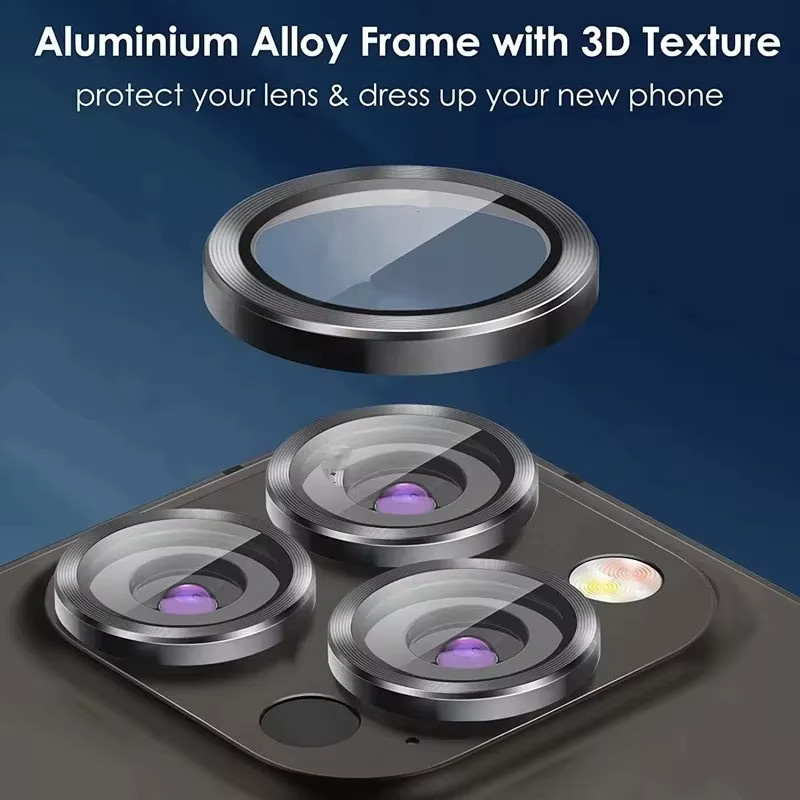 3 Stück Kameraobjektiv-Schutzglas für Apple iPhone 11 12 13 14 15 16 Pro Max Mini Plus in Transparent und Schwarz - Bild 3