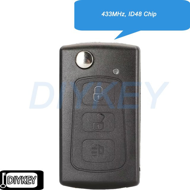 DIYKEY OEM Flip Remote Autoschlüsselanhänger mit 3 Tasten, 433 MHz und ID48 Chip, Ersatz für Great Wall Haval Hover H3 H5, Schwarz - Bild 1