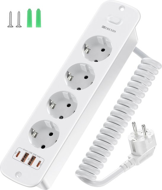 HITRENDS 8-in-1 Multifunktionale Smart-Steckdosenleiste in Weiß mit 4 AC-Anschlüssen, 4 USB-Anschlüssen inklusive 2 Typ-C und 2 Meter Verlängerungskabel mit Sicherheitsschutz - Bild 1