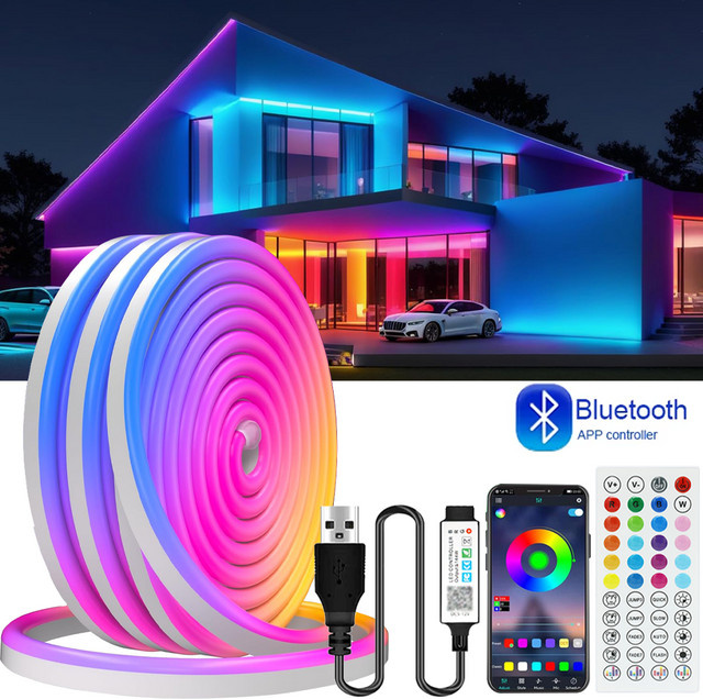 YSRSAI RGB Neon LED-Streifen aus Silikon mit Bluetooth-App-Steuerung und Fernbedienung, 5V USB Neonlichtband Multicolor für TV und Wohnzimmer - Bild 1