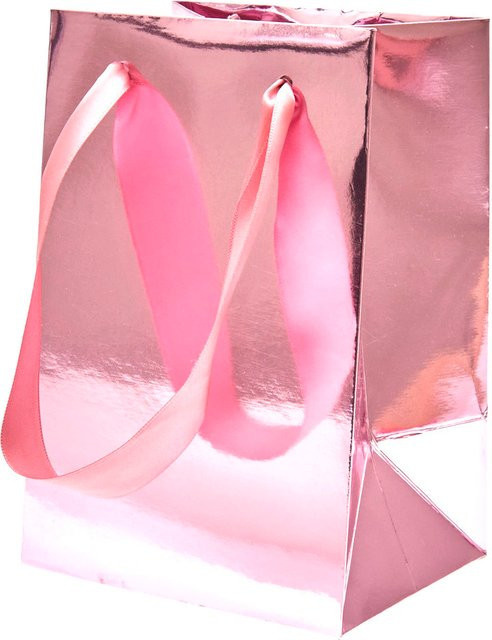Rico Design Geschenktüte Metallic Glänzend Rosa XS, B: 10,0 cm, H: 18,0 cm, T: 12,0 cm - Bild 1