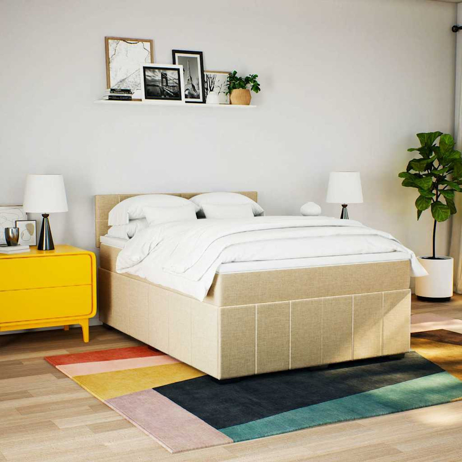 vidaXL Boxspringbett Hybrid mit Matratze und USB-Ladeport, Farbe Beige, B/T/H: 140 x 190 cm - Bild 2