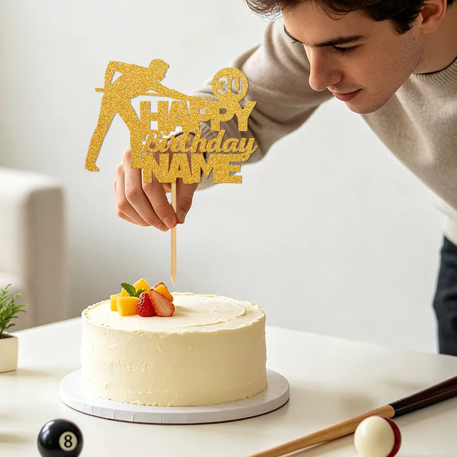 Personalisierter Glitzer-Kuchenaufsatz mit Name und Alter im Billard-Design von cyuan zur Dekoration für Meilenstein-Geburtstage - Bild 3