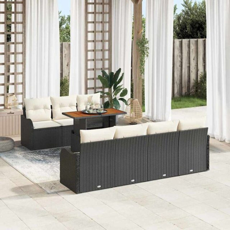 vidaxl Garten-Sofa-Set mit 8 Kissen aus Rattan und Metall in Schwarz und Creme - Bild 1