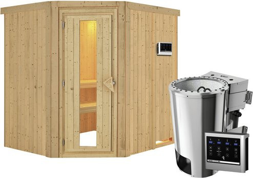Karibu Sauna Talsen für 3 Personen mit 3,6 kW Saunaofen und externer Steuerung, beige - Bild 1