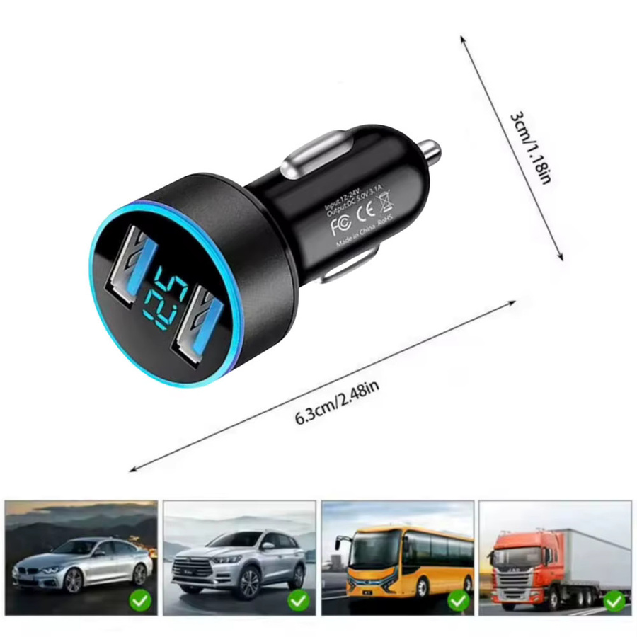 36W Auto-Schnellladegerät mit Spannungsanzeige, PD QC3.0 USB-C Zigarettenanzünder-Adapter in Schwarz für iPhone, iPad und Xiaomi - Bild 5