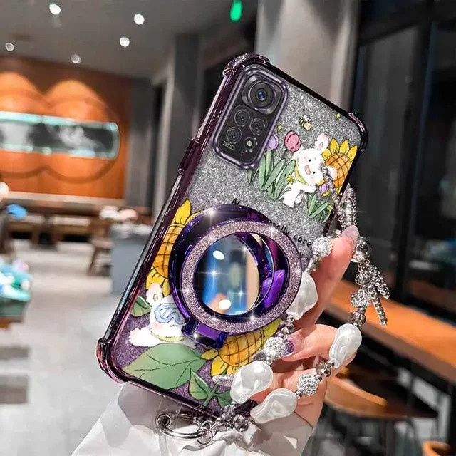 Xiaomi Handyhülle Happy Rabbit mit Lanyard für Redmi Note 11 Pro Plus, 10T, 10, 9 Pro Max in Pink und Multicolour - Bild 1