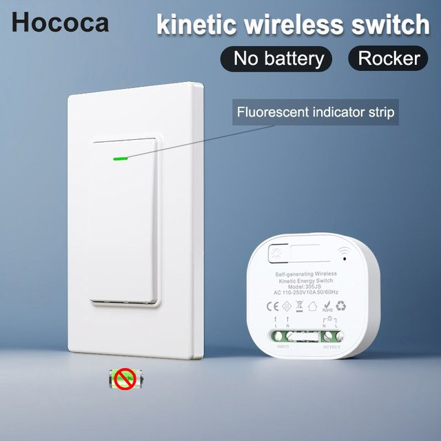 Hococa Kabelloser Rocker-Style Schalter in Weiß, kinetisch betrieben mit Fluoreszierstreifen und wasserdichter Funktion - Bild 1