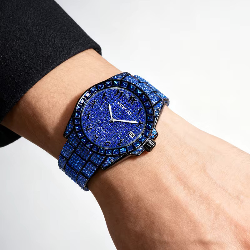 MEIRUIQI Digitaluhr, Blau, Edelstahl, Datum, Herren - Bild 3