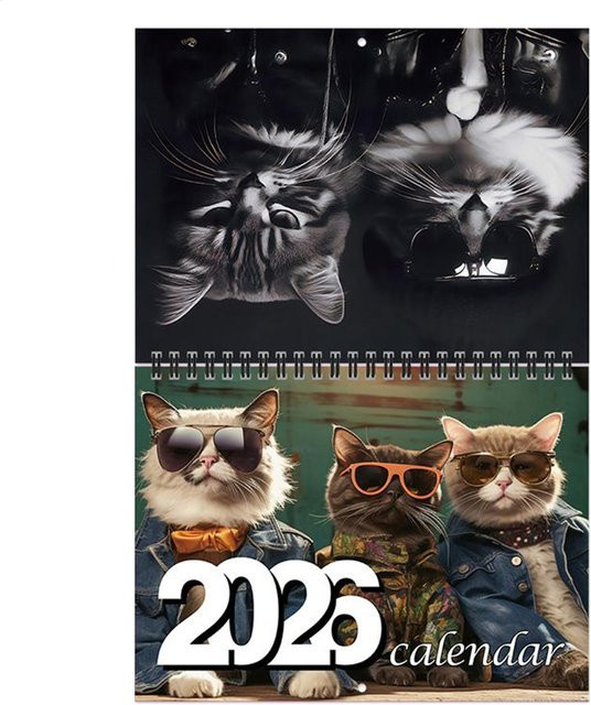 Wandkalender 2026 mit Katzenmotiv, 12 Monate, bunter Planer mit Doppeldrahtbindung für dein Zuhause oder Büro - Bild 1