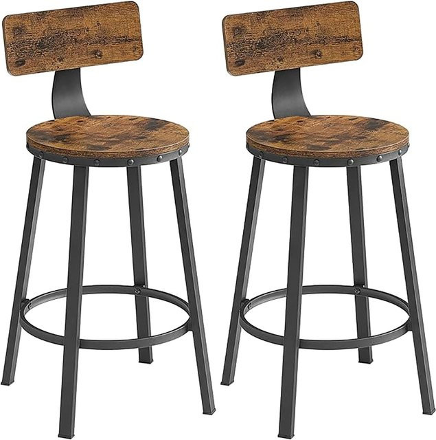 Songmics Barhocker-Set Ekho 2-teilig in Braun-Schwarz im Vintage-Design aus Holz und Metall - Bild 1