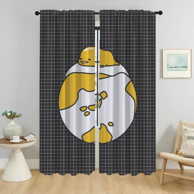 Gudetama Vorhänge für Wohnzimmer und Schlafzimmer, 2er-Set, Grau, Breite: 50 cm, Höhe: 70 cm - Bild 1