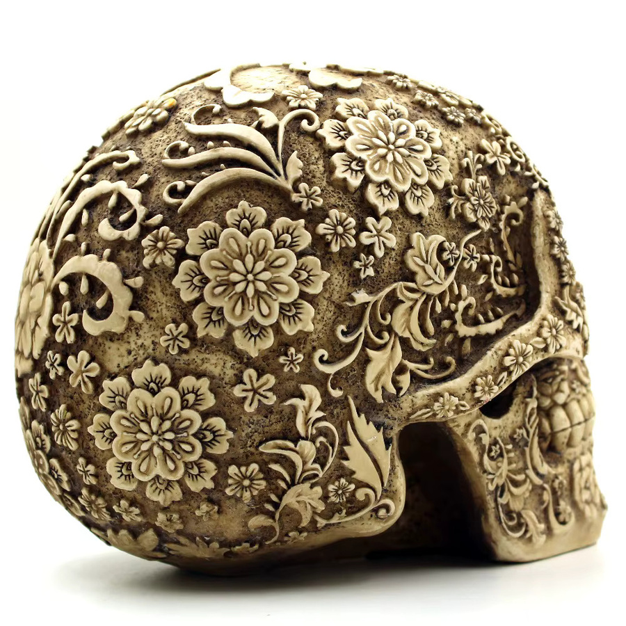 MINIDEAL Schädel-Skulptur mit Pflaumenblüten aus Kunstharz als dekorative Gartenstatue und Kunsthandwerk - Bild 3