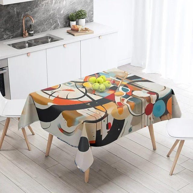 Wasserdichte Tischdecke von JINGYUE Pet mit abstraktem geometrischem Design in Mehrfarbig, B/B: 100 x 145 cm - Bild 1