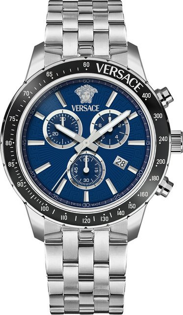 Versace Herrenuhr Chronograph, Quarz, Edelstahl, Blau, 44 mm, 5 ATM - Bild 1