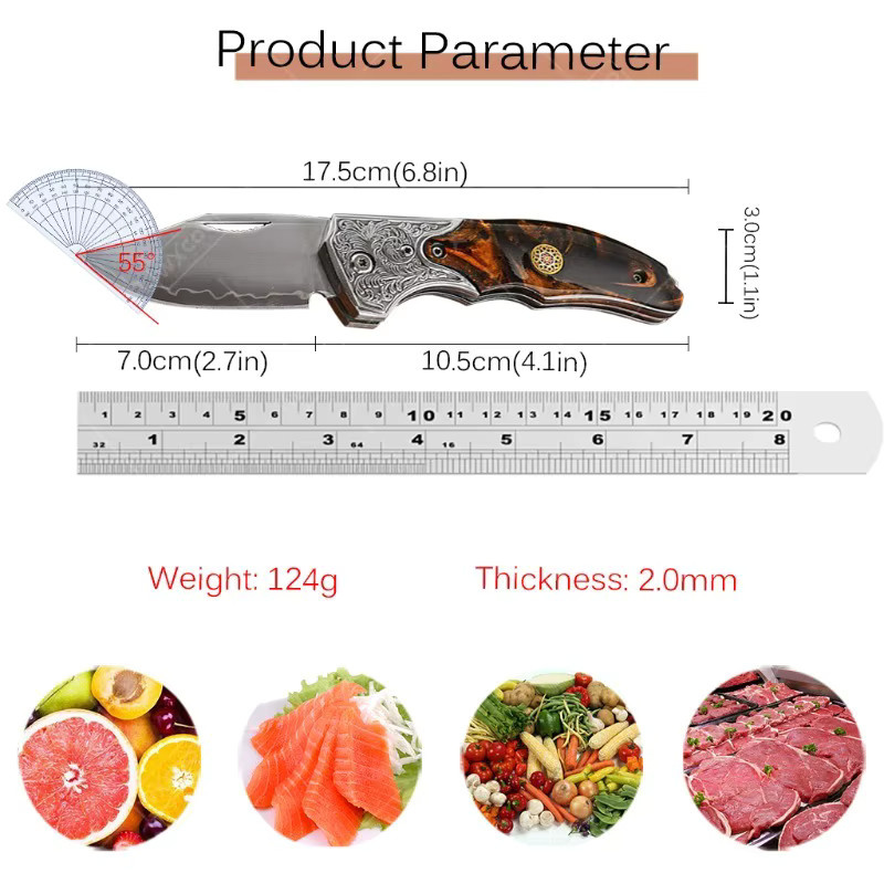 TAMZUO Edelstahl-Taschenmesser mit rutschfestem Griff, klappbares Obstmesser und Schutzhülle - Bild 5