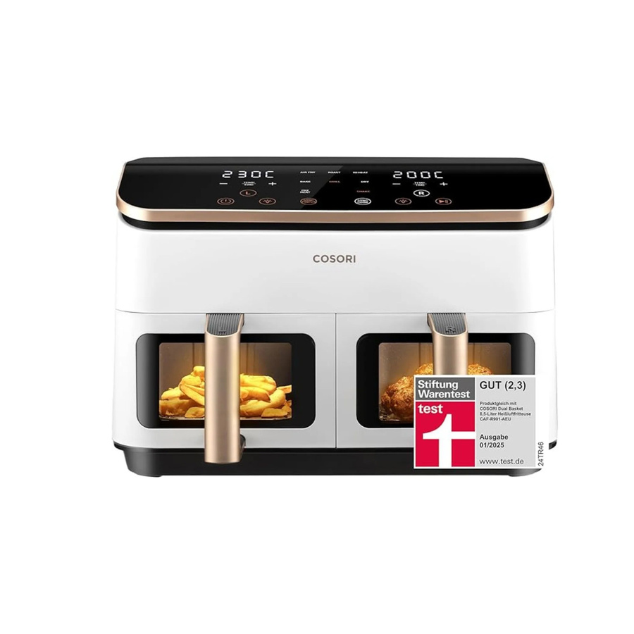 COSORI Dual Zone Heißluftfritteuse mit 2 Kammern, 8,5 Liter, Weiß-Gold, App-Steuerung - Bild 1